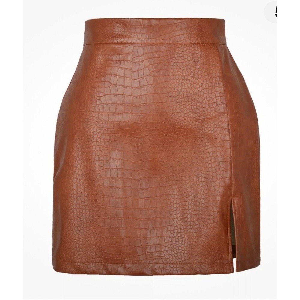 Pencil Skirt Skies Are Blue Reptile Textured Women's LG Vegan Brown